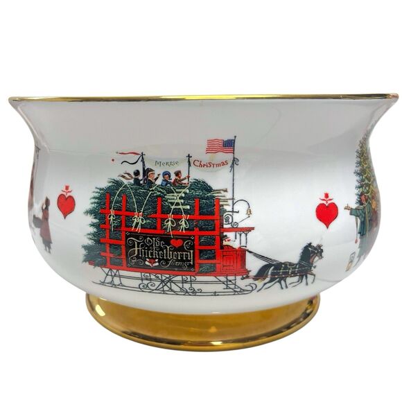 Vintage 1999 Charles Wysocki Christmas Love Bowl Telaflora Gold Base Holiday - Picture 5 of 8